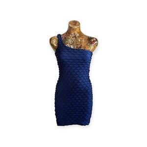 Double Zero dress asymeterical blue mini body con small party cocktail